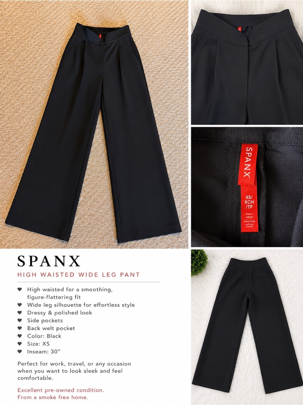 SPANX Black High-Waisted Wide-Leg Dress Pants